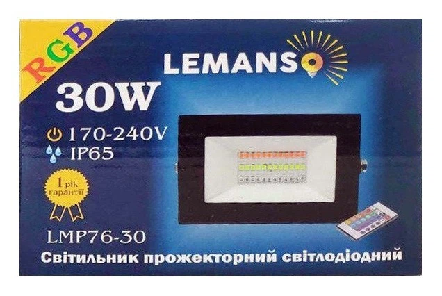 Светодиодный прожектор цветной RGB 30Вт IP65 Lemanso LMP76-30 с пультом - изображение 2