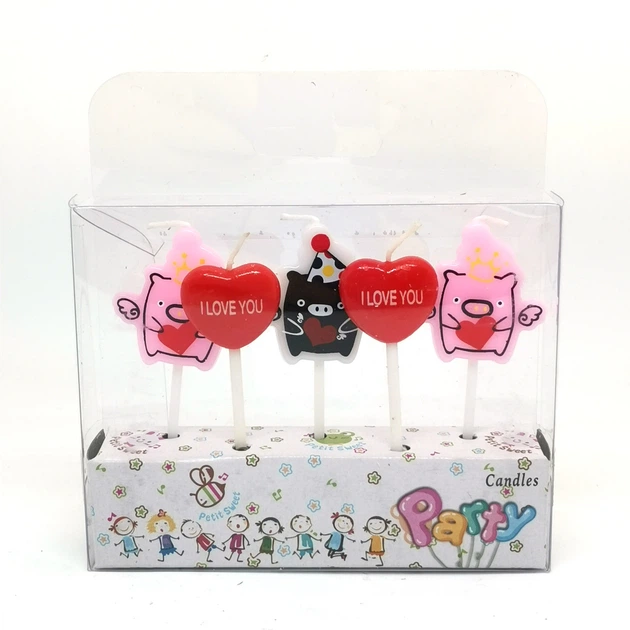 Свечи для торта Petit Candles, фигурные "Влюбленные свинки", набор из 5 шт. - Фото 1 Свечи для торта Petit Candles, фигурные "Влюбленные свинки", набор из 5 шт. - изображение 1