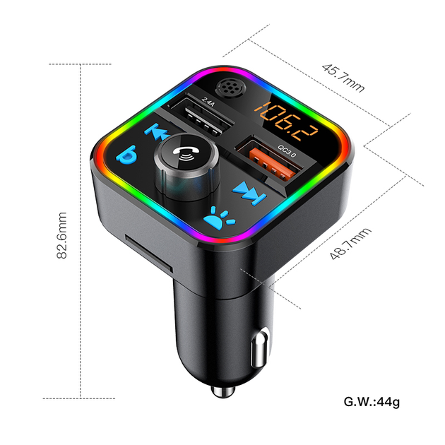 ФМ модулятор Terra BT22, вольтметр, зарядка QC3.0, Bluetooth 5.0, громкая связь, подсветка RGB - изображение 6