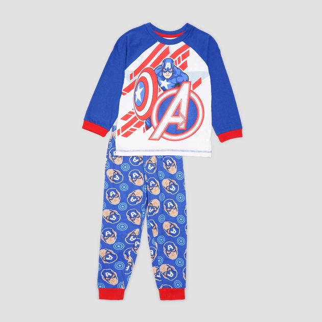 Акция на Піжама (футболка з довгими рукавами+штани) для хлопчика Disney Avengers 2200007675 104 см Синя от Rozetka