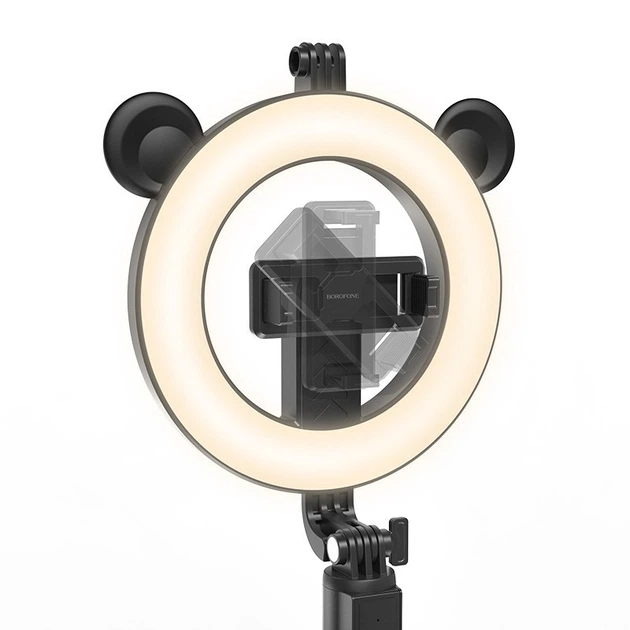 Кільцева лампа зі штативом триподом BOROFONE BY6 PerfectPic fill light live broadcast holder black - Фото 6 Кільцева лампа зі штативом триподом BOROFONE BY6 PerfectPic fill light live broadcast holder black - зображення 6