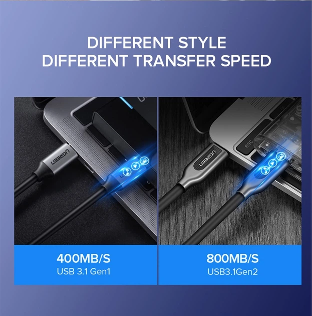 Kabel Ugreen US161 USB Type-C Male to USB Type-C 60W (3A) Male Cable Nickel Plating Aluminum Shell 3A 1.5 m Gray (50751) - obraz 4