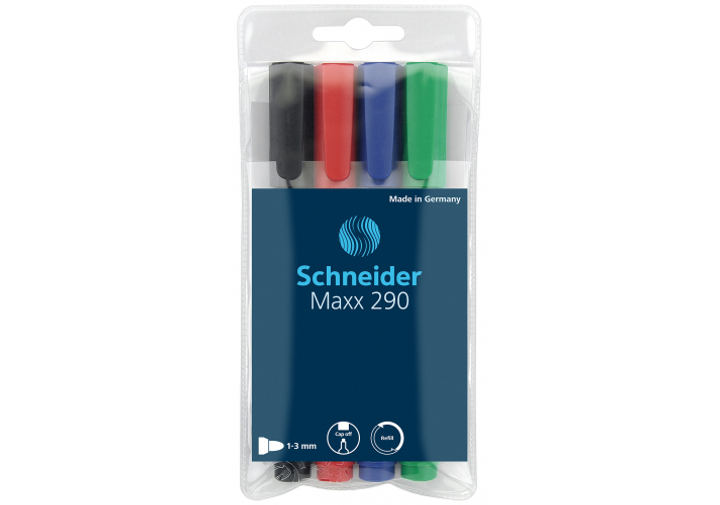 Набор маркеров для досок и флипчартов SCHNEIDER MAXX 290 2-3 мм, 4 .