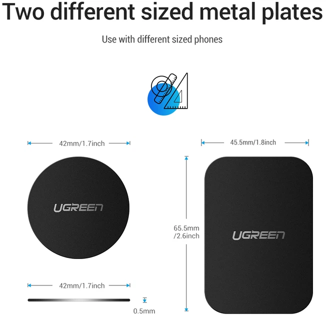 Płytki do uchwytu UGREEN LP123 Rounded Metal Plate for Magnetic Phone Stand 2 Pack Black (6957303838363) - obraz 2