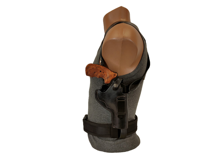 Кобура Револьвер 4 оперативная поясная скрытого внутрибрючного ношения не формованная с клипсой (кожа, чёрная) - изображение 1
