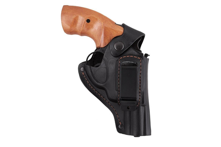 Кобура Револьвер 3 поясная + скрытого внутрибрючного ношения формованная с клипсой, кожа, чёрная - изображение 2