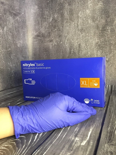Перчатки нитриловые нестерильные неопудренные Nitrylex basic XL 100 шт синие - изображение 1