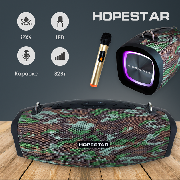 Портативная Bluetooth колонка Hopestar H1 Party с микрофоном и блоком питания Камуфляж - изображение 8