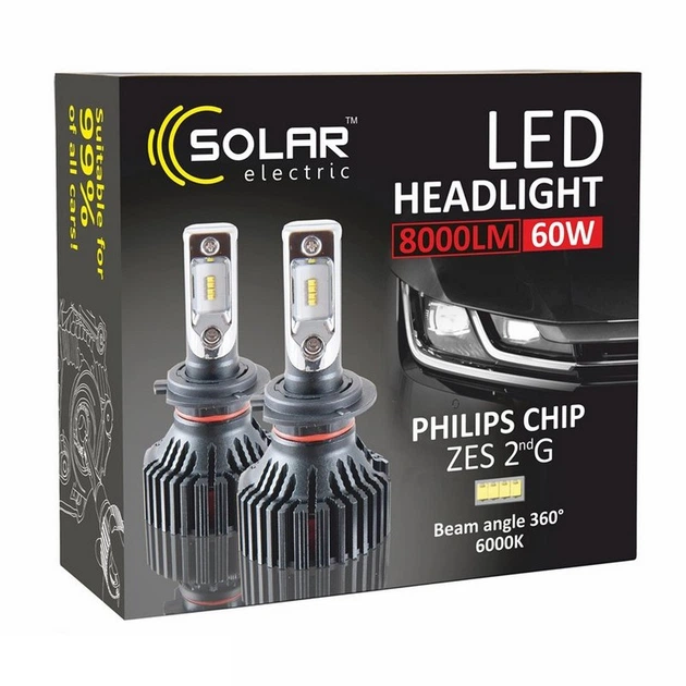starlight✳︎ Светодиодные лампы SOLAR H7 12/24V 6000K 8000Lm 60W Philips