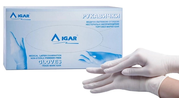 Рукавички медичні латексні нестерильні оглядові неопудрені IGAR (білі) 100шт XL - зображення 1