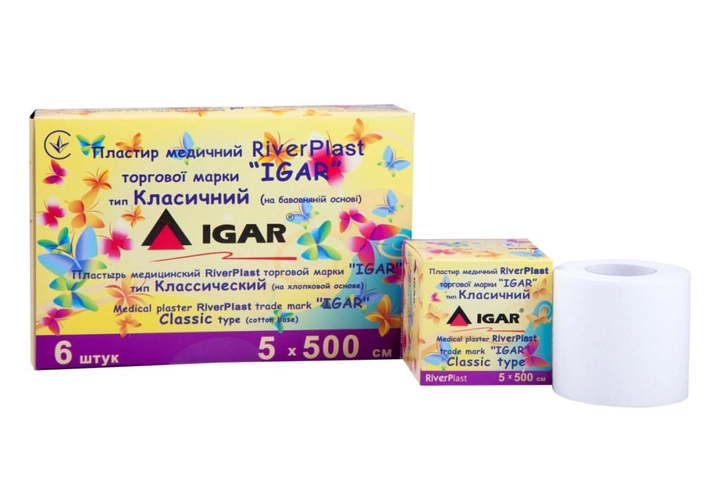 Пластир медичний RiverPlast IGAR Класичний (на бавовняній основі) 5см x 500см - зображення 1