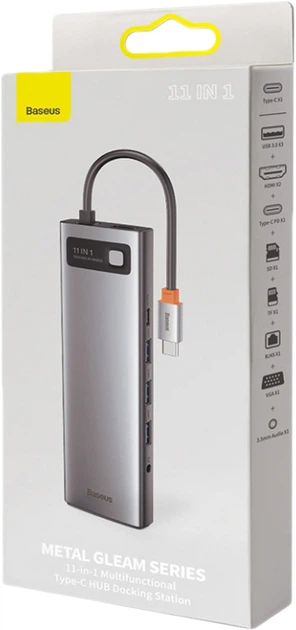 USB Hub Baseus CAHUB-CT0G Metal Gleam Series 11-in-1 Multifunctional Type-C Gray (CAHUB-CT0G) - obraz 8
