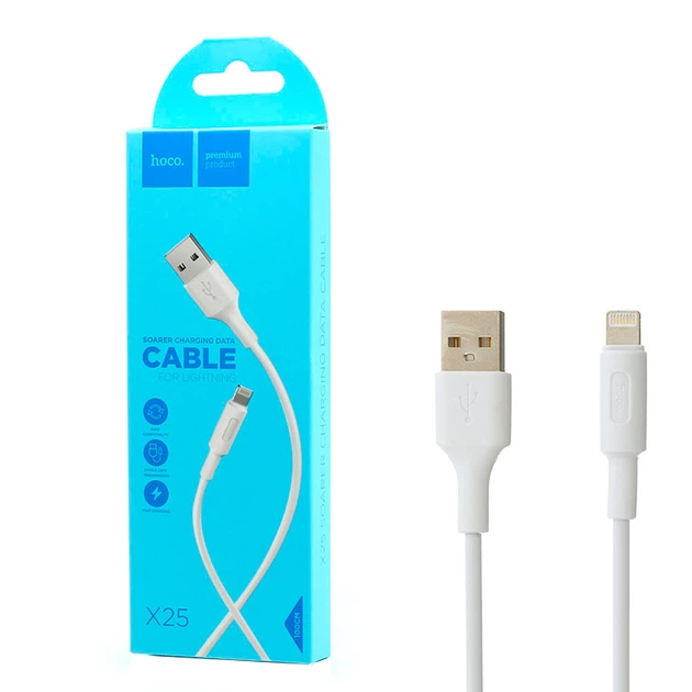 USB кабель Hoco X25 Soarer Lightning 1m белый - Фото 1 USB кабель Hoco X25 Soarer Lightning 1m белый - изображение 1