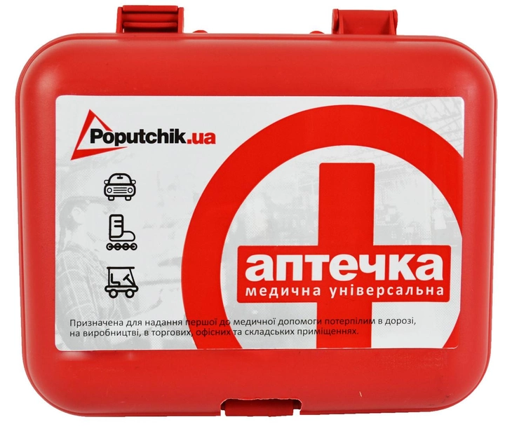 Аптечка медична універсальна Poputchik згідно ТУ пластиковий футляр 16,5 х 13,5 х 6,5 см - зображення 1