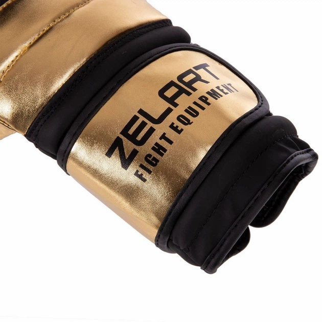 Перчатки для бокса и единоборств на липучке Zelart Heroe 3083 Black-Gold 14 унций - изображение 3