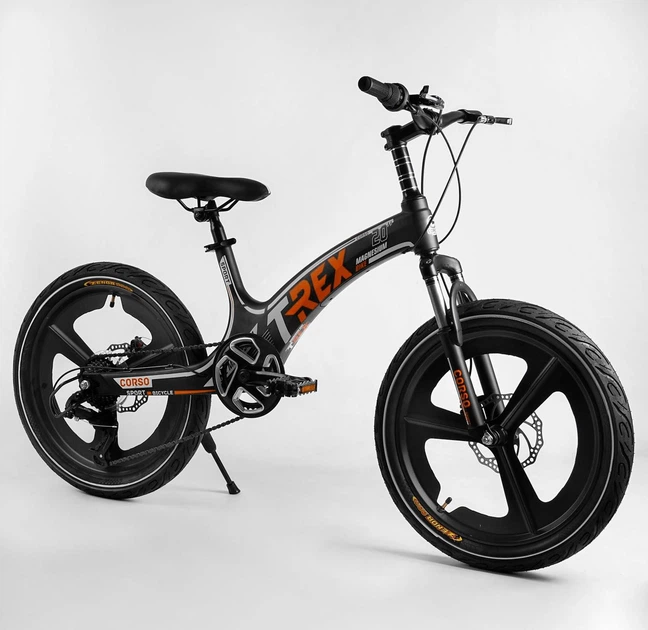 Дитячий спортивний велосипед 20'' CORSO T-REX TR-77006 магнієва рама, обладнання MicroShift, 7 швидкостей, Чорний з помаранчевим - Фото 2 Дитячий спортивний велосипед 20'' CORSO T-REX TR-77006 магнієва рама, обладнання MicroShift, 7 швидкостей, Чорний з помаранчевим - зображення 2