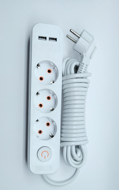 Удленитель на 3 розетки + 2USB белый 3м Lemanso LMK 71006 – фото ...