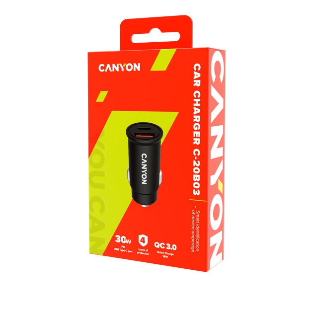 Ładowarka samochodowa Canyon C-20-03 PD 30W QC 3.0 18W USB-C USB-A czarna (CNS-CCA20B03) - obraz 3