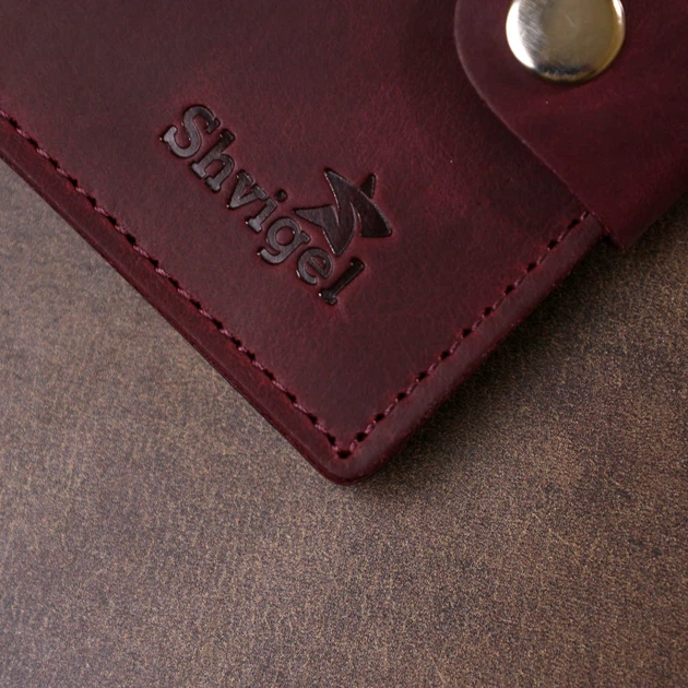 Портмоне кожаное Shvigel leather-16478 Вишневое - изображение 10