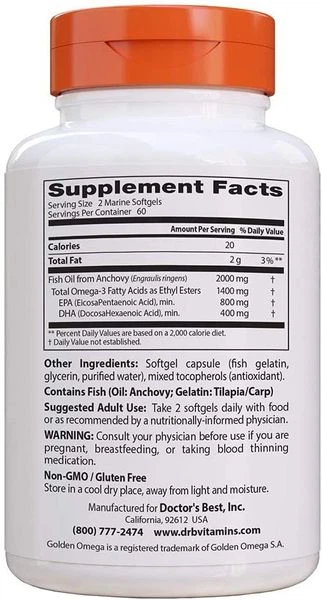 Рыбий жир Омега-3 Omega 3 Fish Oil with Goldenomega Doctor's Best 1000 мг 120 капсул (DB127) - Фото 3 Рыбий жир Омега-3 Omega 3 Fish Oil with Goldenomega Doctor's Best 1000 мг 120 капсул (DB127) - изображение 3