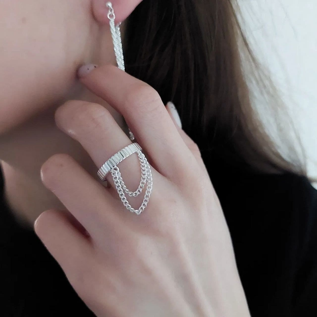 Серебристое кольцо с цепочкой DeKolie MM0026 для женщин, медицинский ...