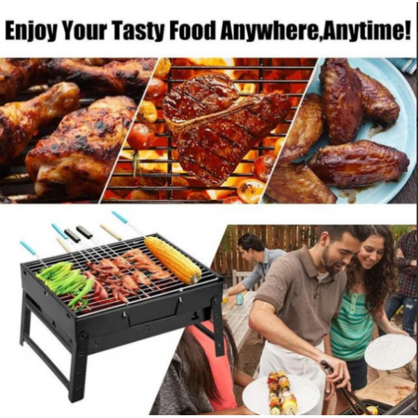 Складной барбекю гриль BBQ Grill черный, портативный мангал, жаропрочный из нержавеющей стали (ip100122) - изображение 3