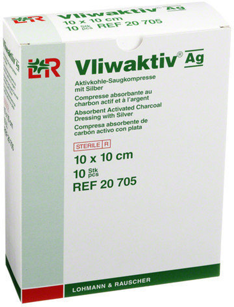 Повязка для устранения неприятного запаха, антибактериальная Lohmann Rauscher стерильная Vliwaktiv Ag 10 х 10 см х 10 шт (4021447309347) - изображение 1