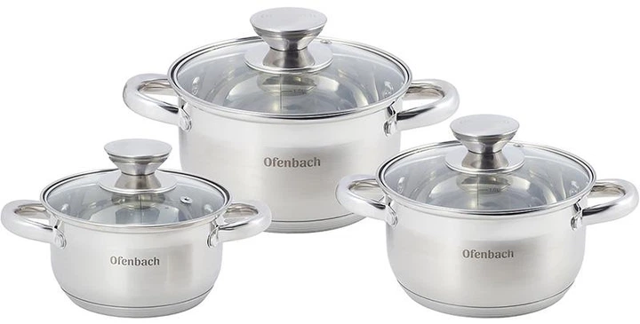 Набор 3 кастрюли Ofenbach Hamburg 1.1л, 1.7л, 2.4л из нержавеющей стали с 5-слойным индукционным дном NB-100002 - Фото 2 Набор 3 кастрюли Ofenbach Hamburg 1.1л, 1.7л, 2.4л из нержавеющей стали с 5-слойным индукционным дном NB-100002 - изображение 2