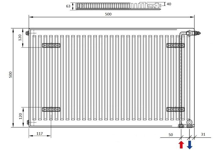 Радиатор стальной DELONGHI PHD 2.0 Panel 11 TEC 500 x 500 мм боковой/нижний - изображение 4