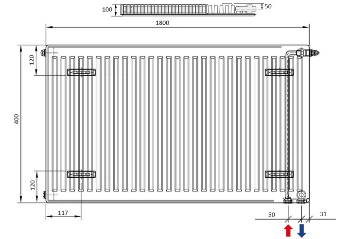 Радиатор стальной DELONGHI PHD 2.0 Panel 22 TEC 400 x 1800 мм боковой/нижний - изображение 4