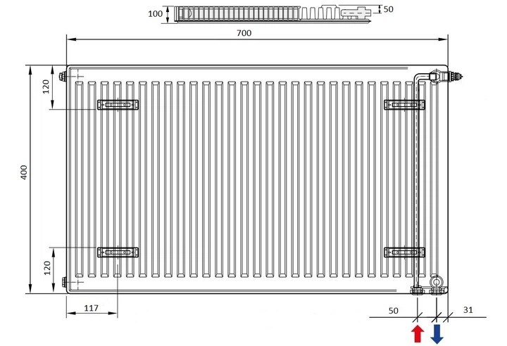 Радиатор стальной DELONGHI PHD 2.0 Panel 22 TEC 400 x 700 мм боковой/нижний - изображение 4