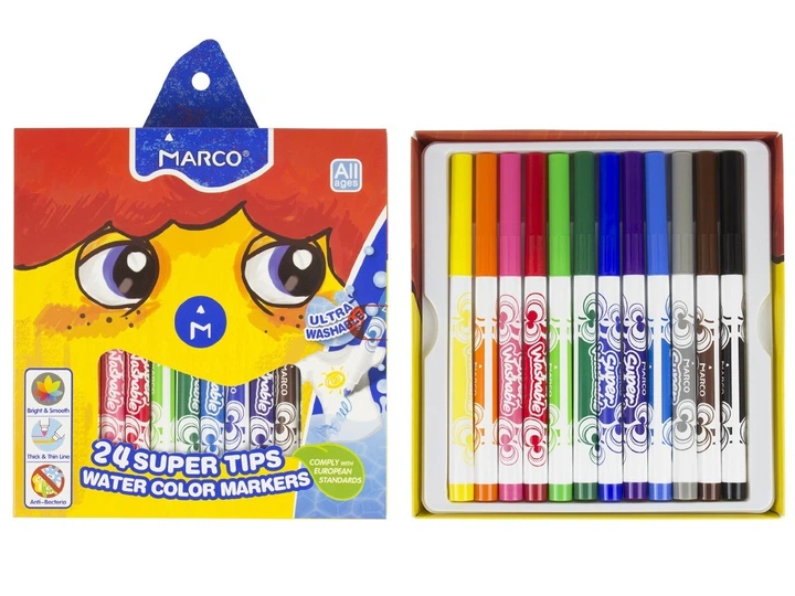 Фломастеры Marco Super Washable 24 цвета на водной основе смываемые (1630-24CB) - изображение 2