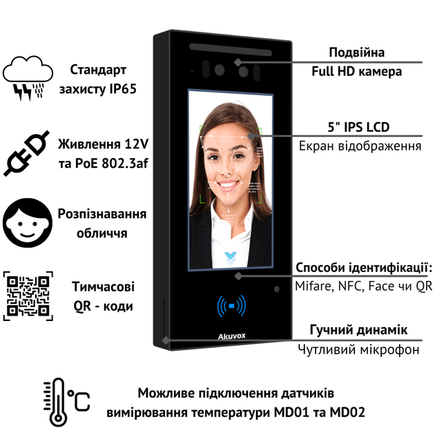 Термінал контролю доступу (розпізнавання обличчя, NFC, BLE) AKUVOX A05C - Фото 3 Термінал контролю доступу (розпізнавання обличчя, NFC, BLE) AKUVOX A05C - зображення 3
