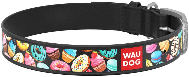 Ошейник для собак кожаный Collar WAUDOG Design с QR паспортом, рисунок "Пончики", L, Ш 25 мм, Дл 38-49 см (37131) - изображение 2