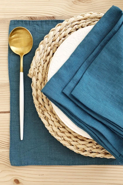 Льняной сервировочный коврик (ланчмат) TouchableLinen 1 шт 40x50 см Темно-бирюзовый Подставка под тарелку - Фото 2 Льняной сервировочный коврик (ланчмат) TouchableLinen 1 шт 40x50 см Темно-бирюзовый Подставка под тарелку - изображение 2
