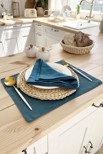 Льняной сервировочный коврик (ланчмат) TouchableLinen 1 шт 40x50 см Темно-бирюзовый Подставка под тарелку - Фото 4 Льняной сервировочный коврик (ланчмат) TouchableLinen 1 шт 40x50 см Темно-бирюзовый Подставка под тарелку - изображение 4