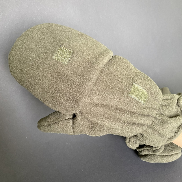 Зимние флисовые перчатки-варежки тактические с откидным верхом без пальцев Zepma оливковые АН-1726 размер L - изображение 2