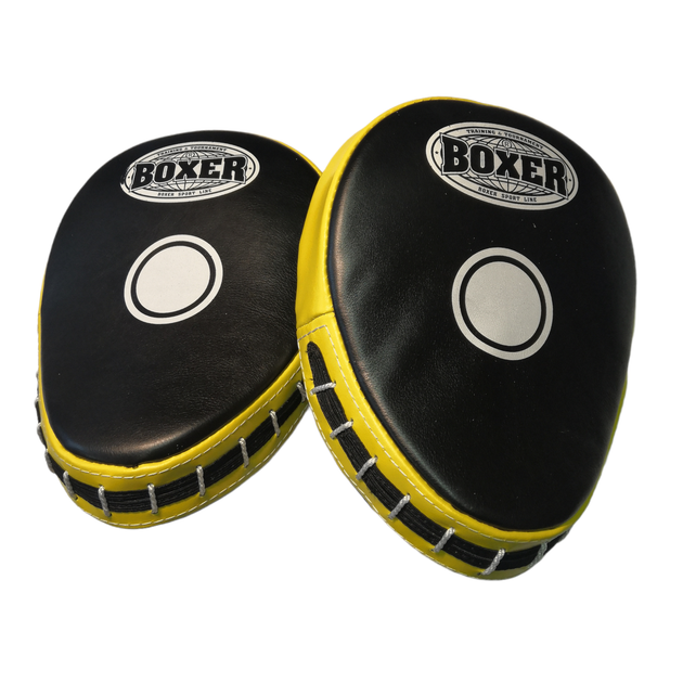 Лапы боксерские BOXER гнутые кожа желтые - Фото 1 Лапы боксерские BOXER гнутые кожа желтые - изображение 1