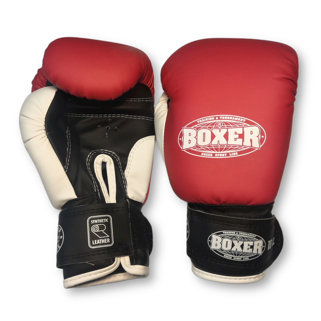 Боксерські рукавички BOXER 10 оz шкірвініл червоні - Фото 1 Боксерські рукавички BOXER 10 оz шкірвініл червоні - зображення 1