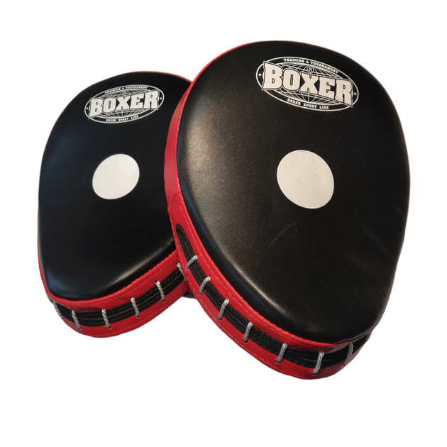 Лапи боксерські BOXER гнуті шкіра червоні - Фото 1 Лапи боксерські BOXER гнуті шкіра червоні - зображення 1