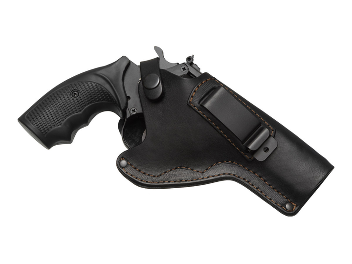 Кобура для Револьвера 4 поясная скрытого внутрибрючного ношения с клипсой не формованная кожаная чёрная MS - изображение 1