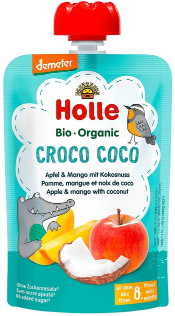 Упаковка пюре Holle Croco Coco органическое с яблоком, манго и кокосом с 8 месяцев 100 г х 12 шт (7640161877023) 