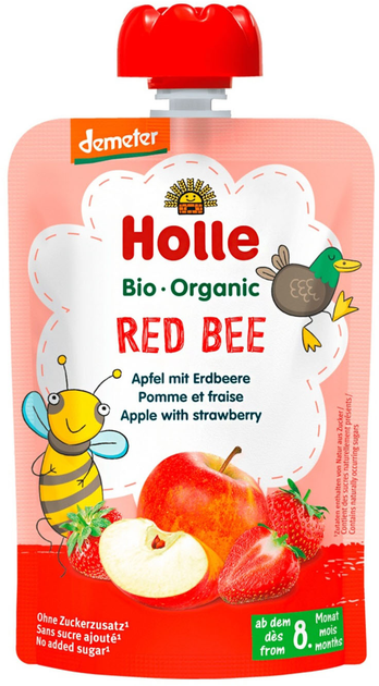 Упаковка пюре Holle Red Bee органічне з яблуком і полуницею з 8 місяців 100 г х 12 шт (7640161877009) - зображення 2