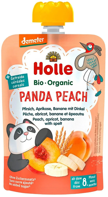 Упаковка пюре Holle Panda Peach органічне з персиком, абрикосом, бананом і спельтою з 8 місяців 100 г х 12 шт (7640161877085) - зображення 2