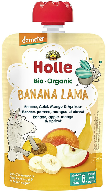 Упаковка пюре Holle Banana-Lama органическое с бананом, яблоком, манго и абрикосом с 6 месяцев 100 г х 12 шт (7640161877214) - изображение 2