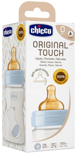 Пляшка для годування Chicco Original Touch пластикова з латексною соскою 0+ міс. 150 мл Блакитна (27610.20) - Фото 4 Пляшка для годування Chicco Original Touch пластикова з латексною соскою 0+ міс. 150 мл Блакитна (27610.20) - зображення 4