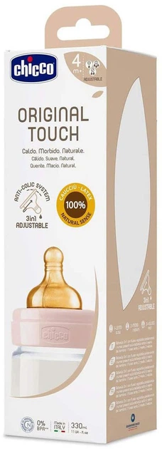 Butelka do karmienia Chicco Original Touch plastikowa z lateksowym smoczkiem 4m+ 330 ml Różowa (27634.10) - obraz 5