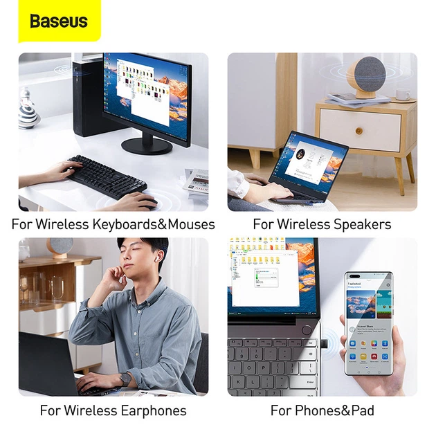 Bluetooth USB адаптер для компьютера, ноутбука Baseus BA04 (20m, Bluetooth 5.0). Black - изображение 9