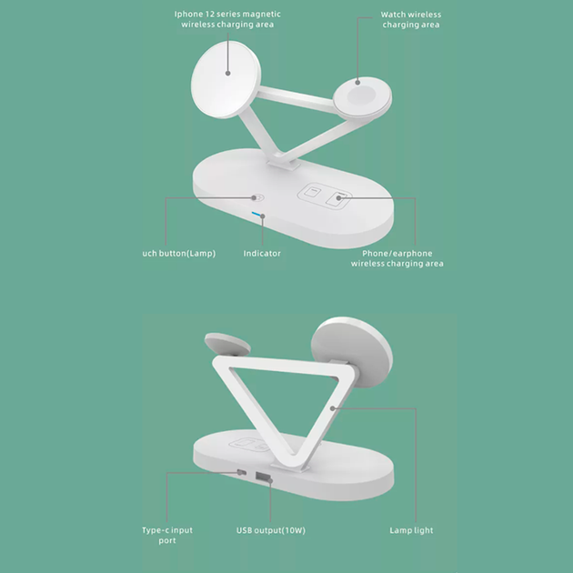 Зарядка беспроводная Qi 3in1 Magnetic wireless charger JYD WC126 |5-15W| White Док-станция для iPhone + iWatch + Airpods White (WC126W) - изображение 7