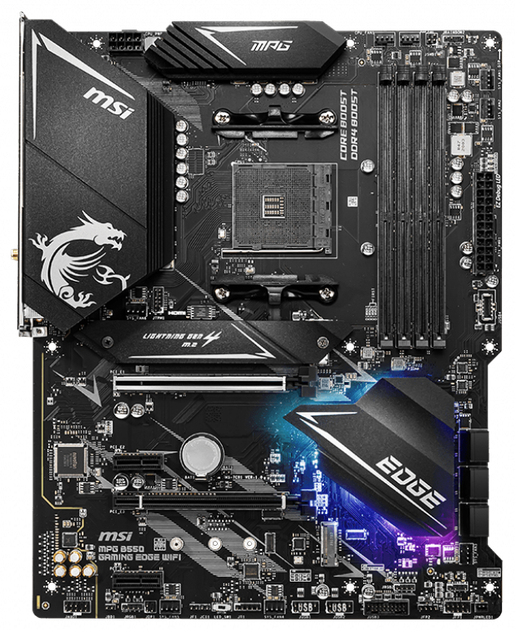 Материнская плата MSI MPG B550 Gaming Edge WiFi (sAM4, AMD B550, PCI-Ex16) - Фото 1 Материнская плата MSI MPG B550 Gaming Edge WiFi (sAM4, AMD B550, PCI-Ex16) - изображение 1